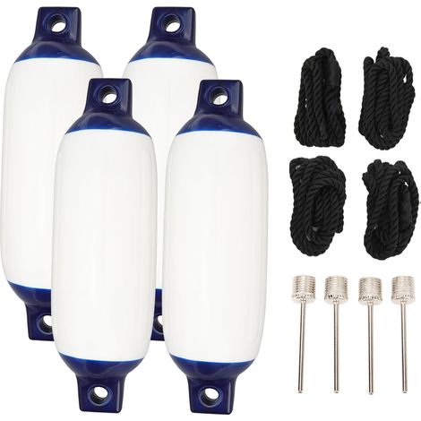 Pare-chocs de bateau gonflable 4 pièces 4.5X16 pouces avec câble de 1.5m, réduit les dommages par collision, amarrage pour Yachts, canoës, pontons. (1/4)
