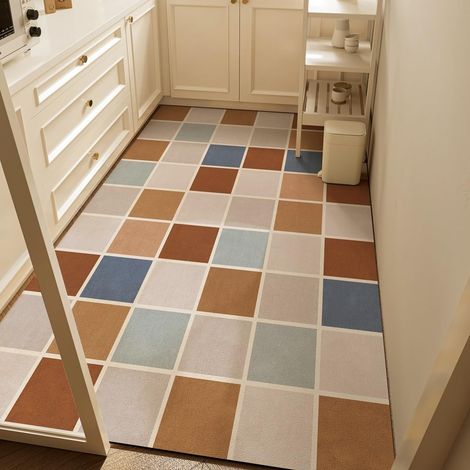 Large Long Non-Slip Kitchen Mat with Checkered Pattern, Washable Absorbent Diatomite Kitchen Mat in Front of Sink, Bath Mat for Dishes and Shower (Retro, 80x160cm) (1/5)