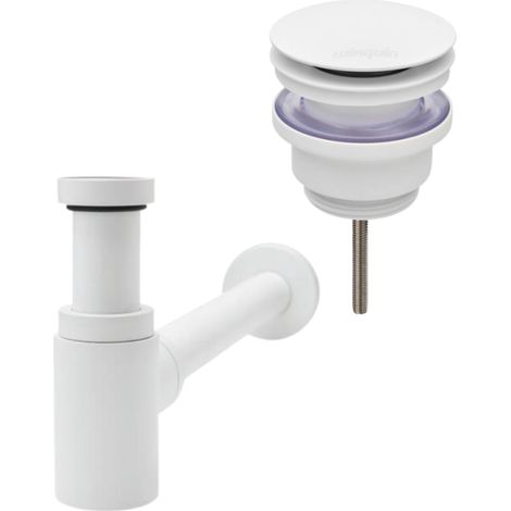 Bonde lavabo universelle vis centrale WIRQUIN Quick clac Blanc mat + Siphon lavabo WIRQUIN Linéis Mini Blanc mat