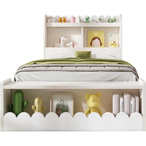 Letto contenitore per bambini 90 x 190 cm, con cassetti, ripiani e spazio di archiviazione, struttura in legno e rete a doghe, bianco con colorazione rovere (1/5)