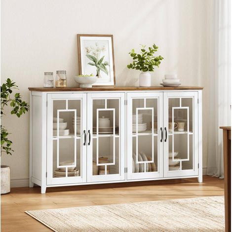 Buffet de cuisine 160 cm blanc avec portes vitrées et anti-basculement DESVIAE (1/5)