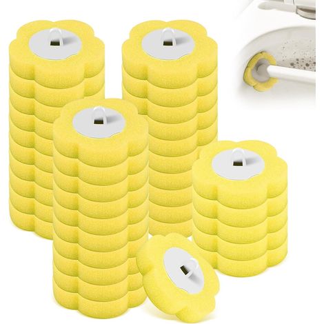 Lot de 36 brosses de toilette jetables, têtes de rechange pour brosse de toilette, système de nettoyage jetable, têtes de baguette de toilette pour salle de bain (jaune) (1/5)