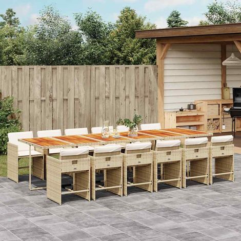 13-tlg. Garten-Essgruppe mit Kissen Beige Poly Rattan (1/5)