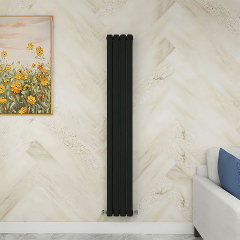 SKY Bathroom 1600x236mm Black Double Vertical Oval Column Designer Central Heating Radiator (1/5)