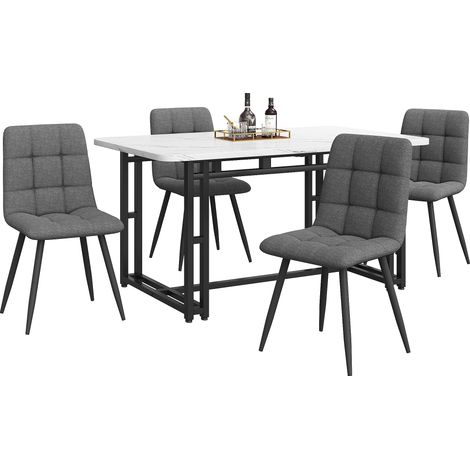 ELVMI Tisch- und Stuhlset mit 1 Tisch und 4 Stühlen, Tisch aus MDF und Stühle aus Leinen, Grau (1/5)