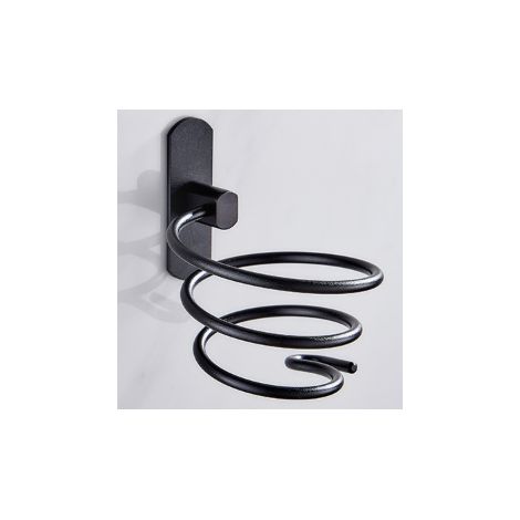 Support Seche Cheveux, Porte Seche Cheveux Mural Forme de Spirale avec Support de Câble Accroche Seche Cheveux en Aluminium Accessoires de Salle de Bain, Noir (1/4)