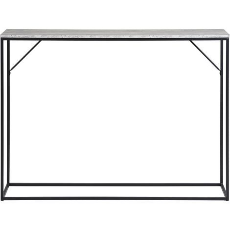 Consolle Vita effetto travertino con ripiano e telaio in metallo nero 110x26x80 cm
