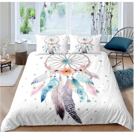 Housse De Couette 200x200 Attrape RêVe Blanc +2 Taies d'oreiller 65x65 Cm Doux Respirant Parures De Lit Lisse Luxe Housses - J30 (1/4)