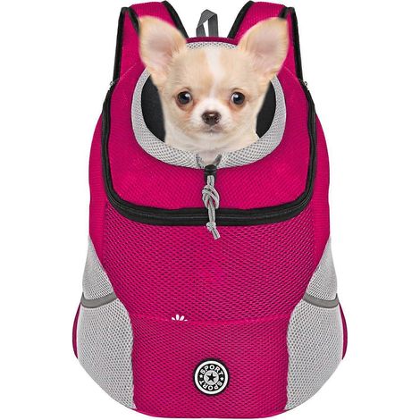Sac à dos pour chien avec bandoulière respirante, idéal pour les petits et moyens chiens, chats et lapins, parfait pour les voyages et la randonnée (rouge), taille L. (1/5)