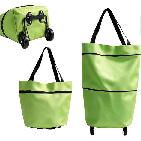 Chariot de courses pliable 2 en 1 chariot à roulettes vert pour courses marché camping (1/5)