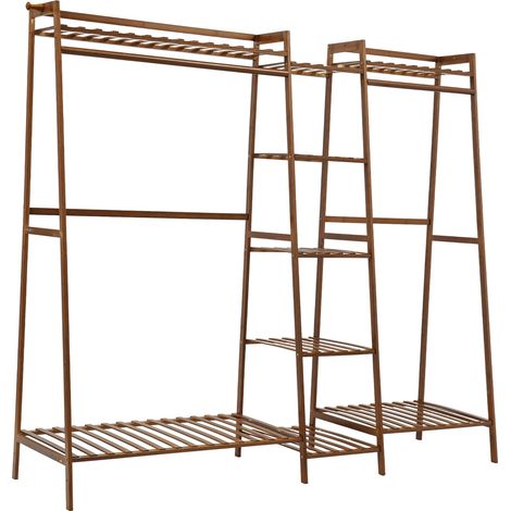 Perchero, 160 x 40 x 140 cm, Perchero con 9 estantes y 2 varillas, Para lavaderos, balcones, dormitorios, pasillos, entradas, salones y tiendas de ropa