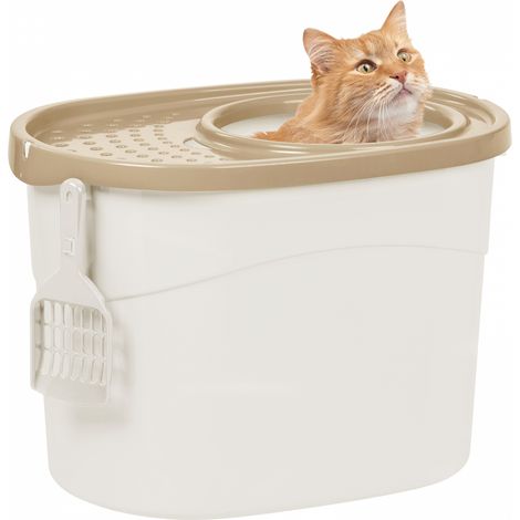 Iris Ohyama Arenero gato cubierto con pala, Hasta 7kg, Blanco/Beige, Caixa de areia para gatos, Caja, para gatos grandes y pequeÃ±os, Cerrado, Cagadero, WC, Libre de BPA, Cat Litter Box, TECL-20