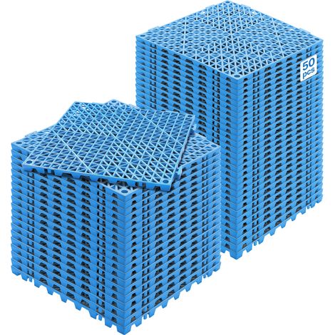 VEVOR Lot de 50 Dalles de Jardin Piscine 30x30x1,5 cm Bleu Dalle Clipsable Ajouree Antiderapante en PVC Drainage Rapide Revetements de Sol Exterieur Interieur pour Terrasse Cuisine Spa Salle de Bain