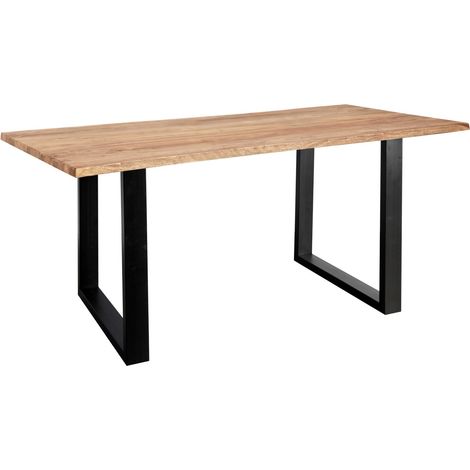 Baumkante Esstisch Sheesham naturbelassen 220 x 100 schwarz MAREK (1/5)