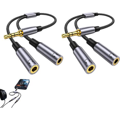 2 pare adaptateur jack 3,5 mm Mâle vers 2 Femelles, doublejack Audio en Y, splitterjack pour Partager Musique avec Casque, Écouteurs, Tablette, Robuste et durable, ne se détériore pas facilement. (1/5)