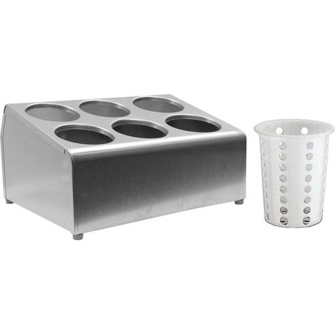 Tablecraft cilindro a due livelli in acciaio inox con 6 fori cestelli per posate in plastica