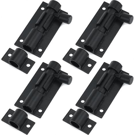 Verrou à cylindre noir en alliage d'aluminium, pêne coulissant, 5 cm (2 pouces), verrou de sécurité coulissant avec vis, lot de 4 (1/5)