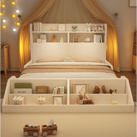 Letto 140x200 cm in legno bianco con vani portaoggetti, senza materasso – MEUBLIV (1/5)