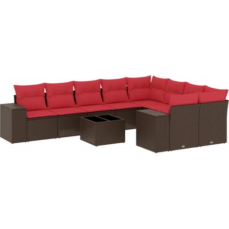 Maison Exclusive - 10-teiliges Gartensofa-Set mit Kissen, braun,
