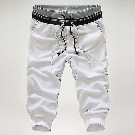 Dreiviertellange Herren-Cargoshorts mit Gummizug, Jogging-Stil, ideal fürs Fitnessstudio – XXL – Weiß (1/5)