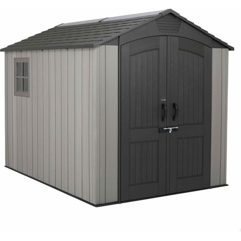 LIFETIME Cobertizo de plástico Luna  280 x 213 x 228 cm  con placa base y accesorios  resistente a la intemperie y a los rayos UV  alta carga de nieve 195 kg/m²  entrada de luz sobre la cresta 
