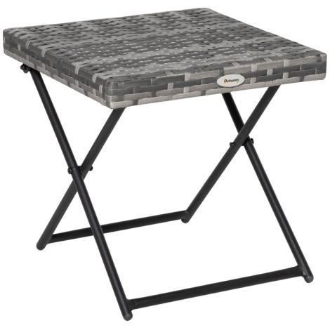 Mesa de jardín, poliratán, mesa de centro plegable, estructura metálica, gris, 40x40x40cm, disponible en el lugar. (1/5)