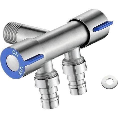 Robinet de salle de bain à double sortie, robinet d'angle pour WC en acier inoxydable, robinet d'eau froide mural (dédié aux machines à laver) — Argent