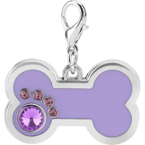 Plaque d'identification pour chien et chat en forme d'os, alliage violet, pendentif personnalisé pour animaux (1/5)