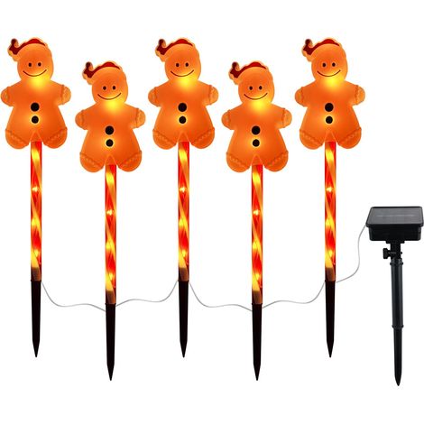 Lot de 5 lampes solaires de Noël étanches à LED pour allée cour patio jardin pelouse décoration de Noël bonhomme en pain d épice (1/5)