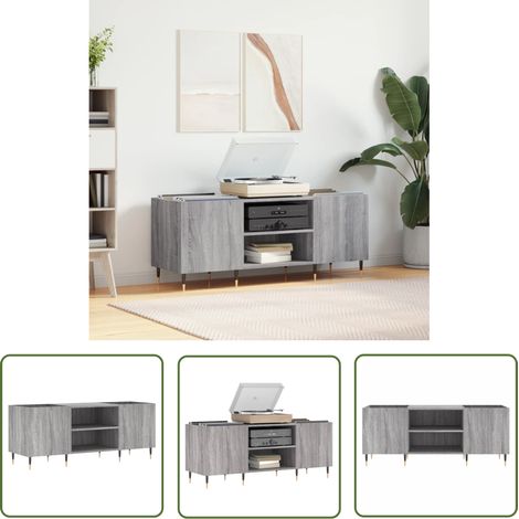 The Living Store Armoire à disques sonoma gris 121x38x48 cm bois d'ingénierie - Meuble À Disques - Armoire À Vinyle - Rangement Disque Vinyle - Étagère Musique - Support Tourne-disque (1/5)