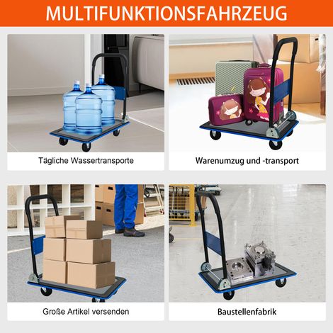 Chariot à plateau pliable charge 150KG,roues 360° pivotantes. Pratique pour chargement et stockage,couleur bleue.