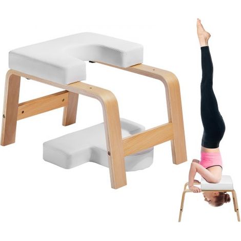 Yoga Kopfstandbank Inversionsstuhl 136 kg Tragkraft für das Familien-Fitnessstudio, Kopfstandtrainer mit Holzrahmen und PU Polster, Stand-Yoga-Hocker für Kraft- und Gleichgewichtstraining Weiß (1/5)