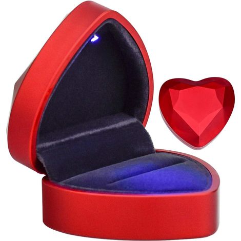 Écrin à bague en velours, coffret bijou en forme de cœur avec lumière LED pour mariage, demande en mariage et fiançailles (1/5)