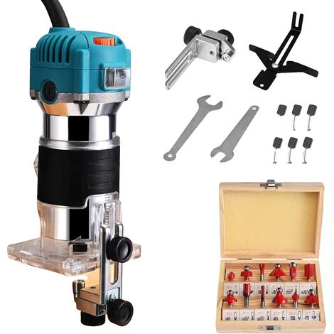 Défonceuse, moteur de 800W, vitesse réglable, bleu (1/5)