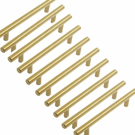 Lot de 10 Poignee Meuble Doré Poignée de Meuble Cuisine Dorée Poignée de Meuble Dorée en Acier Inoxydable Entraxe 160mm (1/5)