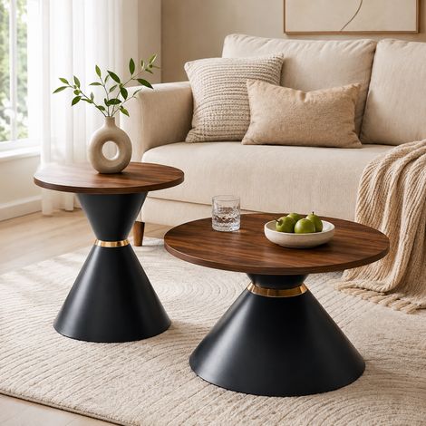 Table basse lot de 2 rondes noyer noir Ø70 Ø50 cm (1/5)