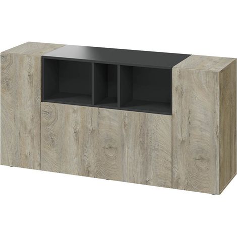 Buffet 3 portes 150 x 41 x 76 cm chêne Alaska-gris anthracite (1/5)