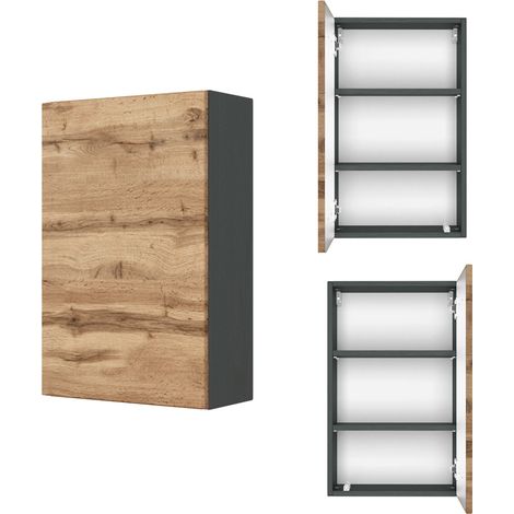 Hängeschrank Badmöbel 40 cm LAURIA-03 in Graphitgrau mit Wotaneiche Nb., BxHxT: ca. 40x64x20 cm (1/5)