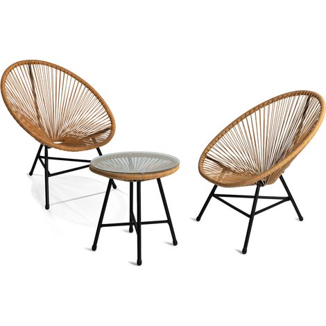 Gartenmöbel IZMIR Tisch und 2 Sessel Ei Tauwerk Rattan-Effekt (1/5)