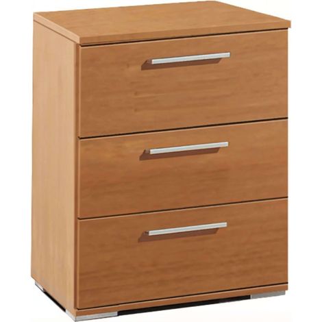 Mesita De Noche Clásica con 3 Cajones Color Cerezo Melamina Dormitorio Moderno 42x63x35 cm (1/5)