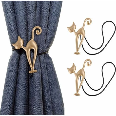 Creative Cat Magnetic Curtain Tiebacks Transparent Curtain Tiebacks Set of 2 Curtain Holders Curtain Retainer Buckles Curtain Binder Curtain Retractor for Home Office Hotel Decoration Gold (1/4)