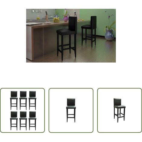 Tabouret en bois - Tabourets de bar lot de 6 noir similicuir (1/5)