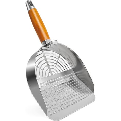 Pelle à litière en métal pour chat - Pelle à litière en acier inoxydable - Avec support pour litière pour chat - Trous pour un nettoyage facile- Strip Holes (1/5)