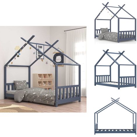 Cadre de lit d'enfant Gris Bois de pin massif 80x160 cm - Lit Bébé - Lit Enfant - Cadre Lit Enfant - Lit Design Enfant - Mobilier Enfant (1/5)