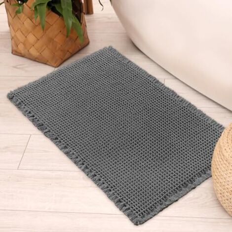 ALLIANDISTapis de Bain Antidérapant: Ultra Doux Gaufres Tapis Salle de Bain avec Glands, Super Absorbant et Lavable en Machine, pour la Salle de Bain, Douche, Baignoire, Gris Foncé (Gris Foncé, 46 x 7 (1/4)