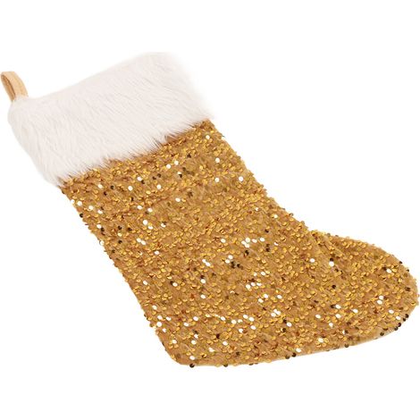 Chaussette de Noël décorative à remplir et à suspendre, dorée, pour sapin, escalier ou cheminée (1/5)