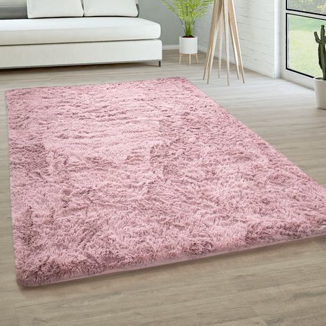 Paco Home Hochflor Teppich Wohnzimmer Fellteppich Kunstfell Shaggy Flauschig Einfarbig 60x100 cm, Alt-Rosa