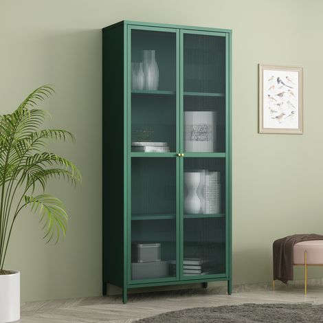 Vitrinenschrank Säkylä Stahl 180x80x35 cm Tannengrün [en.casa] (1/5)