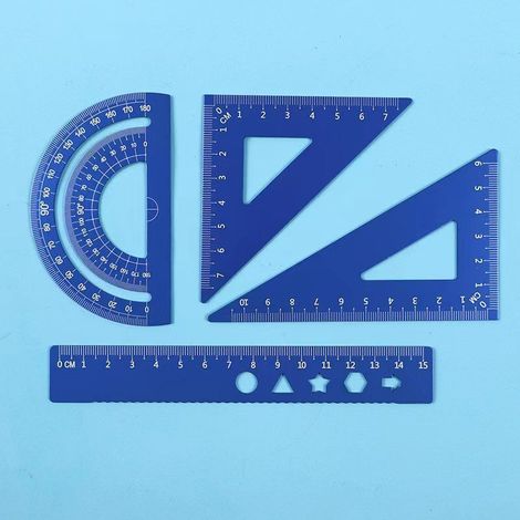 Set di goniometro, squadra e righello, righello in alluminio da 4 pezzi, set di righelli da disegno in metallo, goniometro geometrico per studenti, scuola, casa, ufficio (1/4)