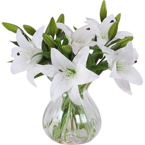 Lot de 5 lys artificiels en latex, fleurs décoratives réalistes pour intérieur et mariage (1/4)